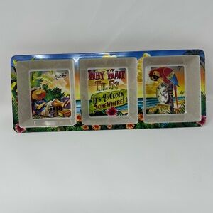 Colorful Tropical Themed Serving Tray, Bamboo. Parrot, Margarita